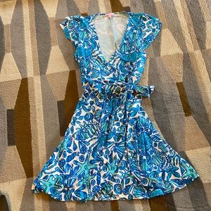 Lilly Pulitzer Adriel Sailors Valentine Shorely Blue Shell Wrap Dress